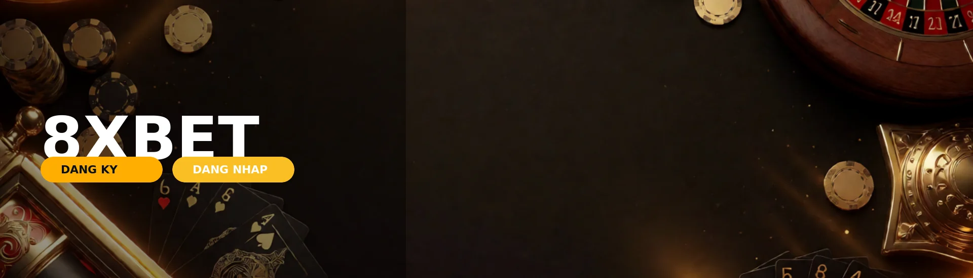 Banner quảng cáo 8XBET với hình ảnh sòng bài sang trọng và các trò chơi cá cược thể thao trực tuyến đang diễn ra sôi nổi